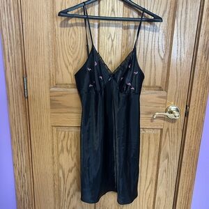 Adonna Black Chemise with Pink Floral Accents